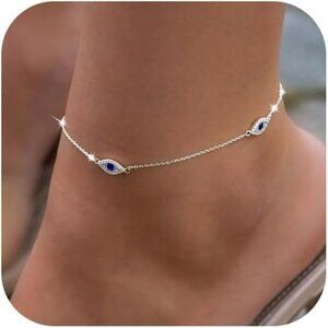 Sterling Silver Evil Eye Ankle Bracelets for Women Trendy Dainty Waterproof